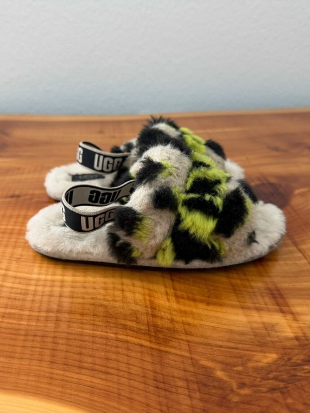 UGG Multicolor Faux Fur Fluff Yeah Animalia Slide Sandals Girls Size 10